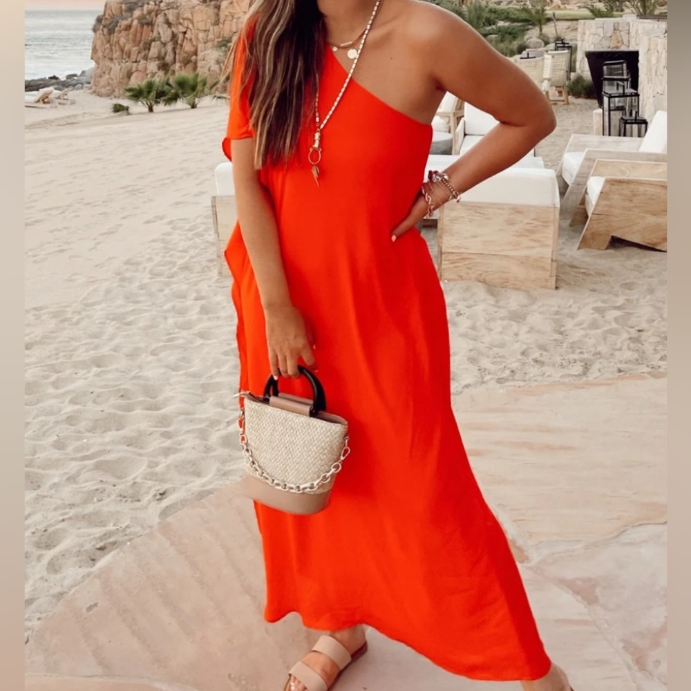 Show Me Your Mumu Tropez Maxi One Shoulder Flowy Dress Beach Coverup Red XL EUC